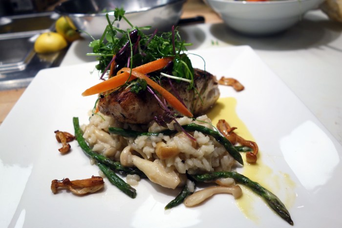 Seared Rockfish with Mushroom and Asparagus Risotto